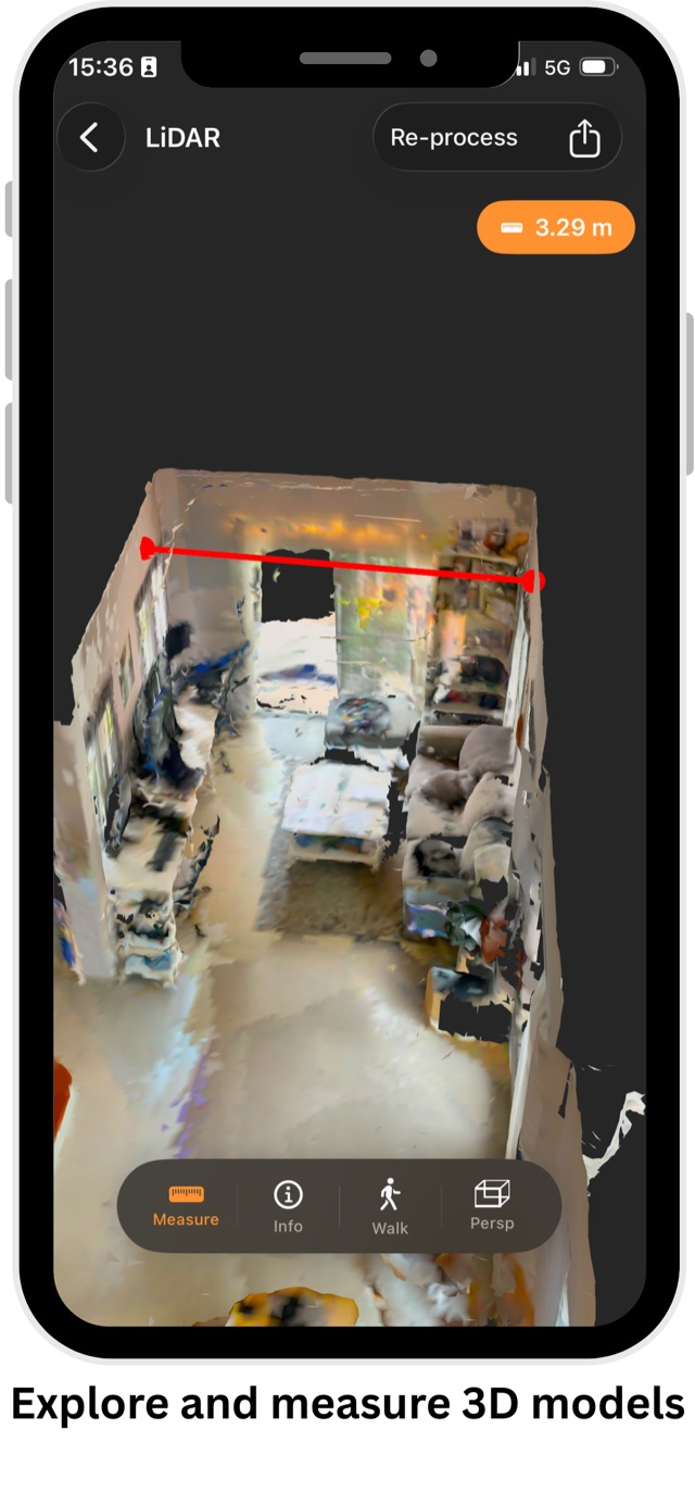 Measuring a 3.29 m distance on the 3D model in the app