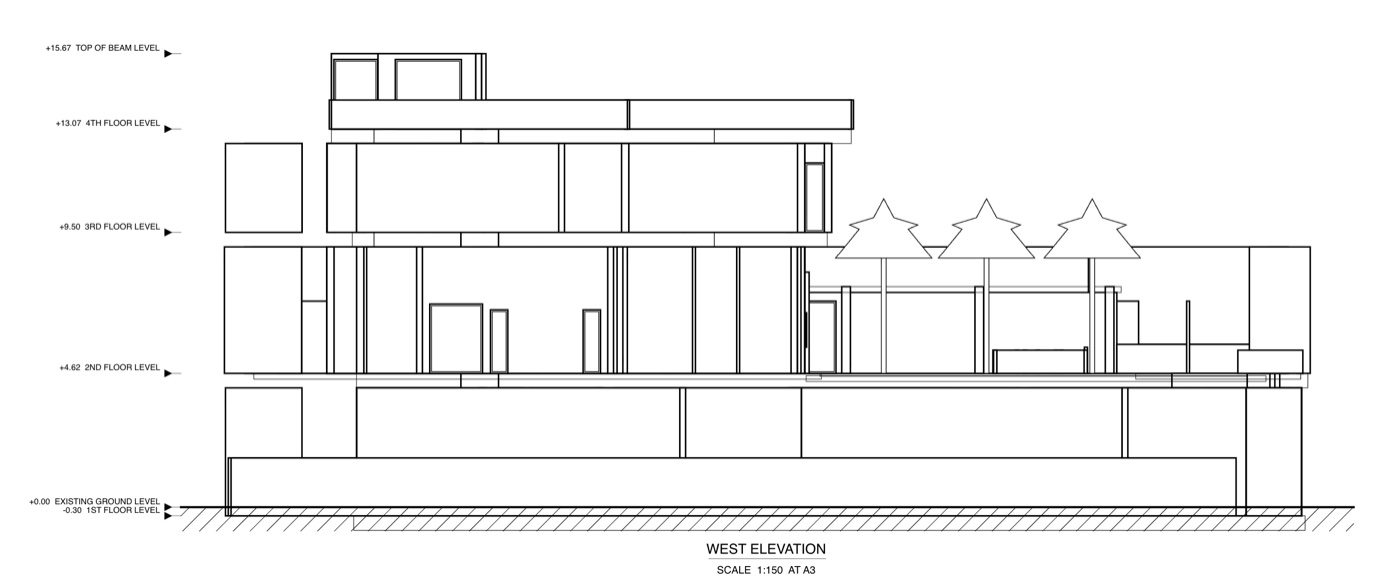 The west elevation of the same building